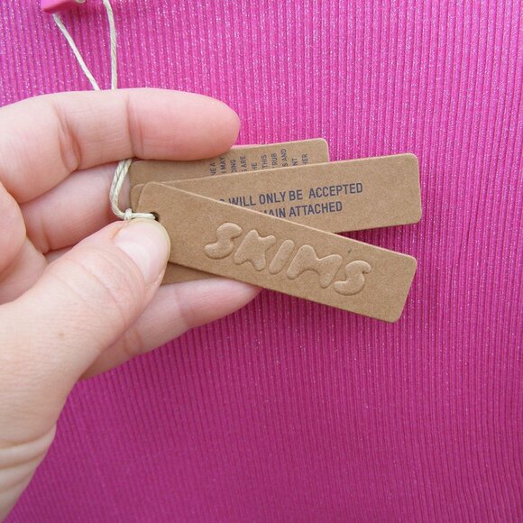 NWT size L SKIMS SOFT LOUNGE SHIMMER LONG SLEEVE DRESS IN FUCHSIA FOIL - Picture 6 of 12